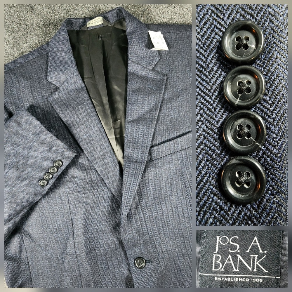 NWT Jos. A. Bank Executive Collection 100% Wool Blazer Mens 42L Navy Herringbone